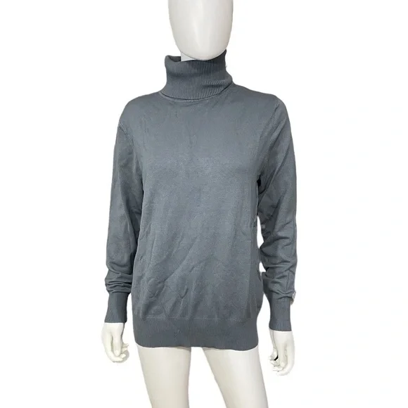 Above Mediocre Taste AMT Blue Turtle Neck Ribbed Sweater - Picture 3 of 9